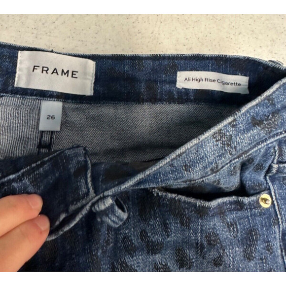 Frame Denim Leopard Print Ali High Rise Cigarette Dark Wash Jeans Size 26 C16 - Picture 4 of 6